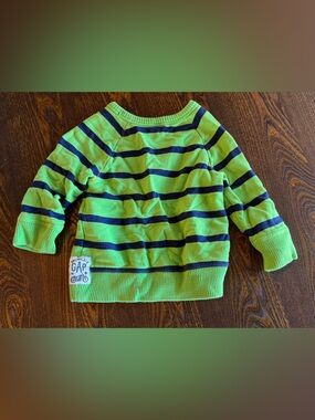 GAP Baby Gap Toddler Green and Navy Striped Crew Sweater